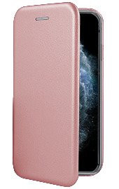 Луксозен кожен калъф тефтер ултра тънък Wallet FLEXI и стойка за Apple iPhone 12 Pro Max 6.7 златисто розов